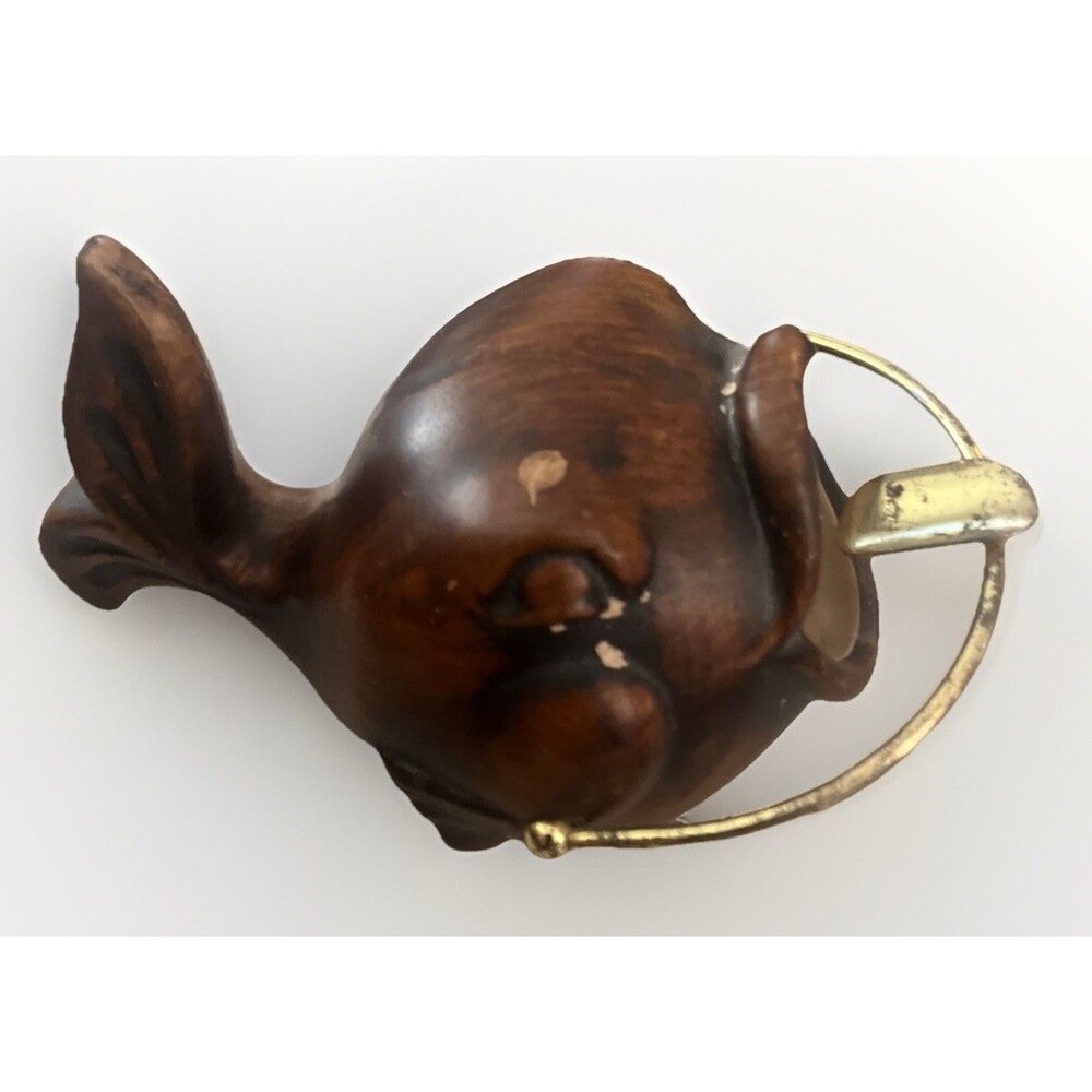 USA Made Vintage MCM 1956 Brown Treasure Craft Chubby Puffer Fish Ashtray